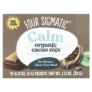 Four Sigmatic, Calm, Organic Cacao Mix with Reishi Mushroom, beruhigende Bio-Pilz-Kakao-Trinkmischung mit Reishi, 10 Päckchen, je 6 g (0,21 oz.)