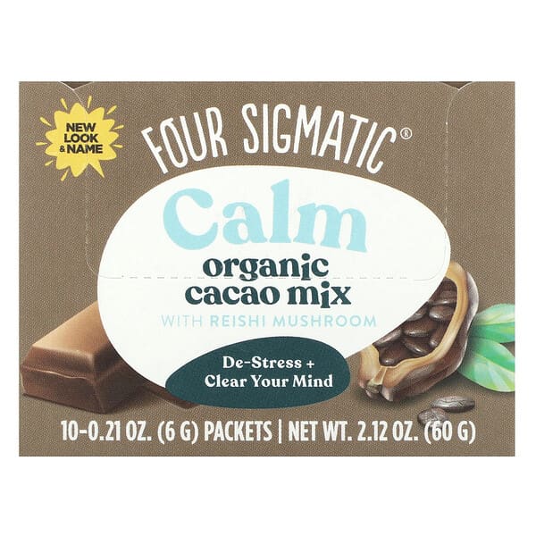 Four Sigmatic, Calm, Mezcla de cacao orgánico con hongo reishi para potenciar la calma, 10 sobres, 6 g (0,21 oz) cada uno
