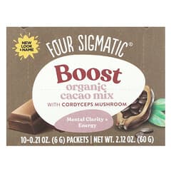 Four Sigmatic, Boost, Mezcla de cacao orgánico con hongo Cordyceps para potenciar la energía y la claridad mental, 10 sobres, 6 g (0,21 oz) cada uno