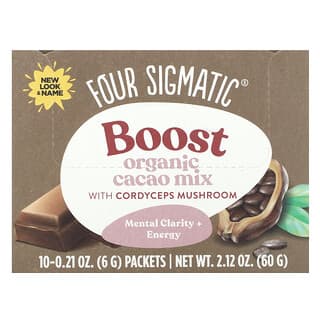 Four Sigmatic, Boost, Organic Cacao Mix with Cordyceps Mushroom, 10 Packets, 0.21 oz (6 g) Each