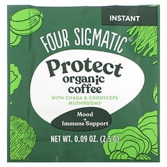 Four Sigmatic, Instant Organic Coffee with Chaga and Cordyceps Mushrooms, Protect, Medium Roast, 10 Packets, 0.09 oz (2.5 g) Each