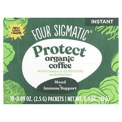 Four Sigmatic, Instant Organic Coffee with Chaga and Cordyceps Mushrooms, Protect, Medium Roast, 10 Packets, 0.09 oz (2.5 g) Each