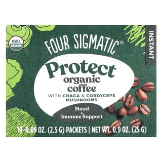 Four Sigmatic, Protect, Café instantané biologique aux champignons chaga et cordyceps, Torréfaction moyenne, 10 sachets, 2,5 g pièce