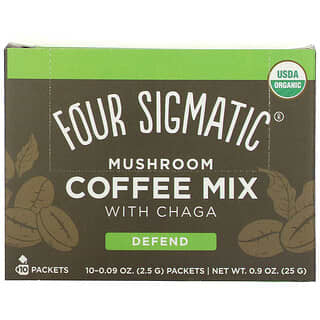 Four Sigmatic, Defend, кофейная смесь с чагой, средней обжарки, 10 пакетиков по 2,5 г (0,09 унции)