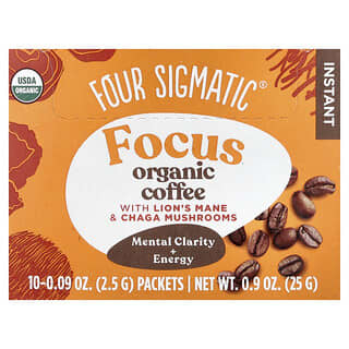 Four Sigmatic, Think, Instant Organic Coffee with Lion's Mane & Chaga Mushrooms, Medium Roast, 10 Packets, 0.09 oz (2.5 g) Each
