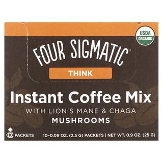 Four Sigmatic, Think, Instant Coffee Mix with Lion's Mane & Chaga Mushrooms, 10 Packets, 0.09 oz (2.5 g) Each