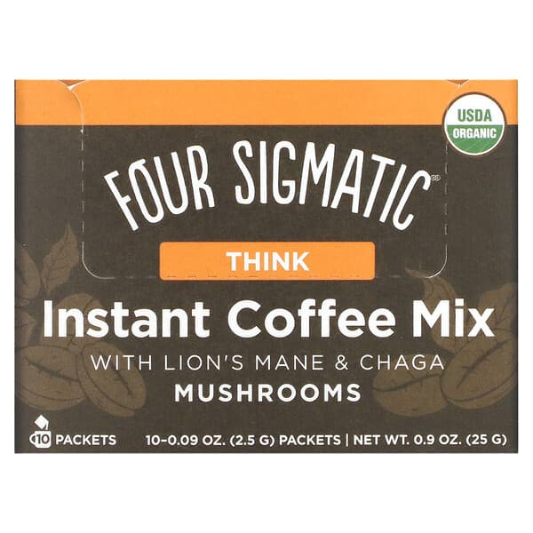 Four Sigmatic, ヤマブシタケ＆チャーガ配合マッシュルームインスタントコーヒーミックス、シンク、10袋入り、各2.5g（0.09オンス）