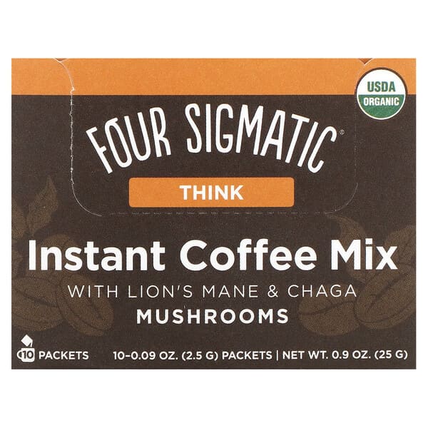 Four Sigmatic, Mushrooms Instant Coffee Mix with Lion's Mane & Chaga, Think, 10 Packets, 0.09 oz (2.5 g) Each