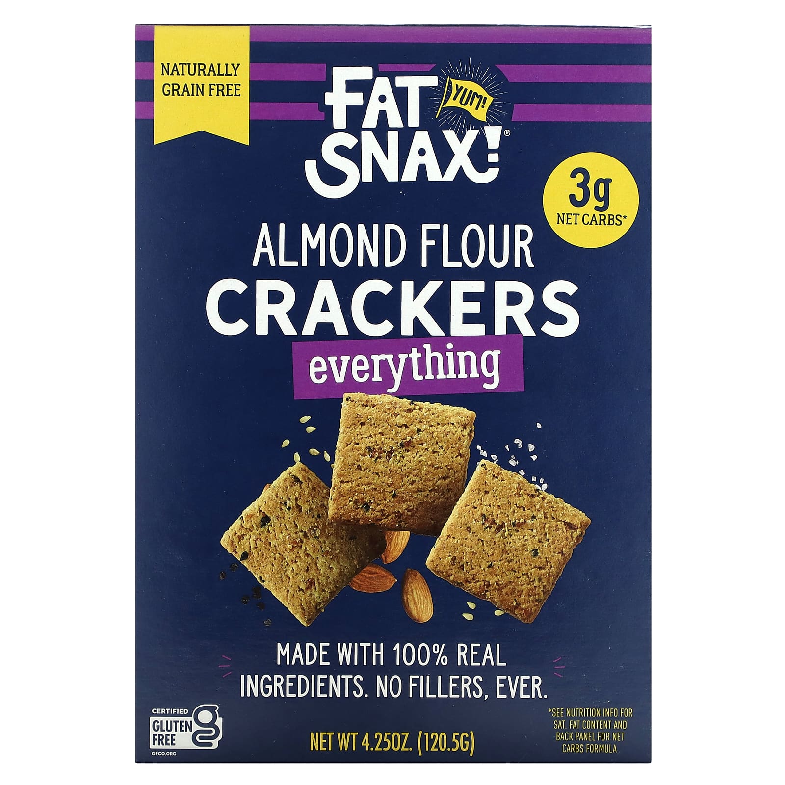 Fat Snax, Almond Flour Crackers, Everything, 4.25 oz (120.5 g)