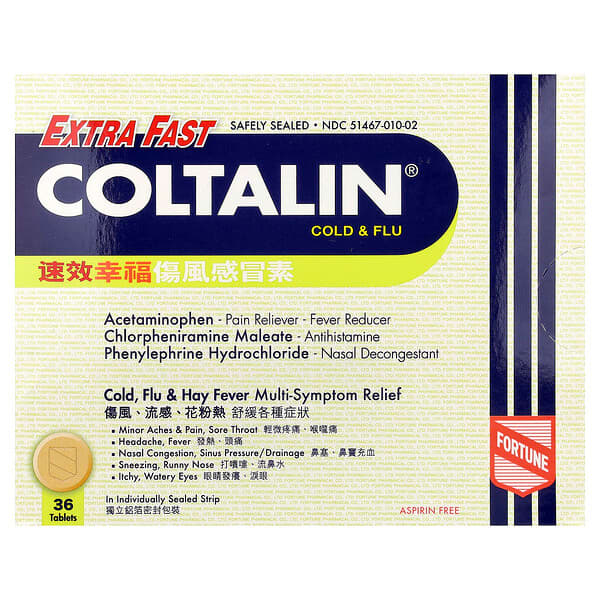 Fortune Pharm, Coltalin® Verkoudheid & Griep, Extra Snel, 36 Tabletten