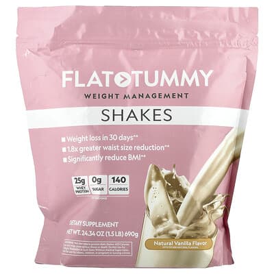 Flat Tummy, Shakes, Natural Vanilla, 1.5 lb (690 g)