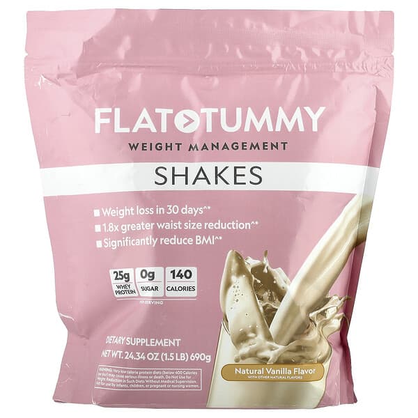 Flat Tummy Shakes, Natural Vanilla, 1.5 lb (690 g)