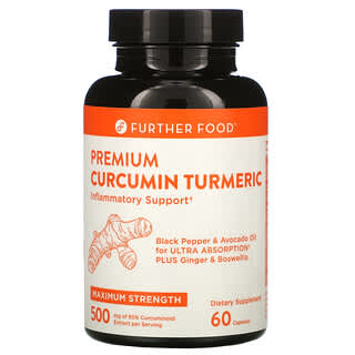 Further Food, Curcumina y cúrcuma prémium, Concentración máxima, 500 mg, 60 cápsulas