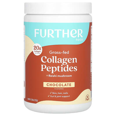 Further Food, Grass-Fed Collagen Peptides + Reishi Mushroom, Chocolate Flavor, 11.36 oz (322 g)