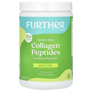 Further Food, Péptidos de colágeno proveniente de animales alimentados con pasturas y hongo Cordyceps, Matcha, 301 g (10,62 oz)