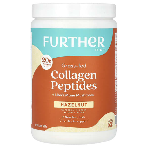 Further Food Grass-Fed Collagen Peptides + Lion's Mane Mushroom, Hazelnut, 9.88 oz (280 g)