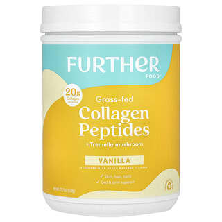 Further Food, Grass-Fed Collage Peptides + Tremella Mushroom, Kollagenpeptide von grasgefütterten Kühen + Tremella-Pilz, Vanille, 630 g (22,22 oz.)