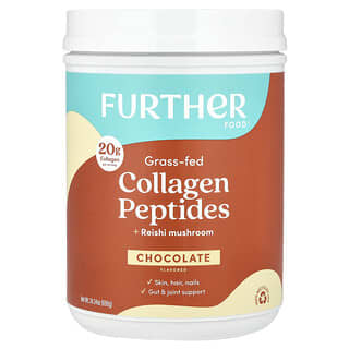 Further Food, Peptide de colagen hrănite cu iarbă + ciupercă Reishi, ciocolată, 1,8 lbs (690 g)