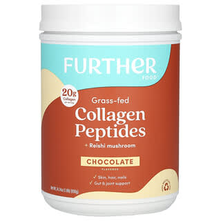 Further Food, экологически чистые пептиды коллагена от животных травяного откорма и гриб рейши, с шоколадным вкусом, 690 г (1,8 фунта)