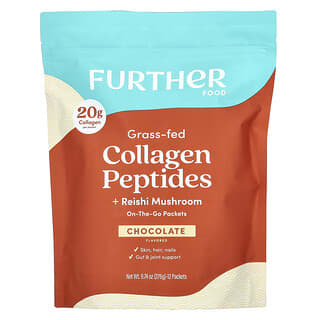 Further Food, Peptides de collagène d'animaux nourris à l'herbe + reishi, chocolat, 12 sachets, 23 g pièce