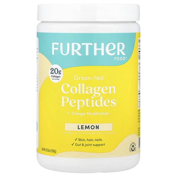 Grass-Fed Collagen Peptides + Chaga Mushroom, Lemon, 10.5 oz (298 g)