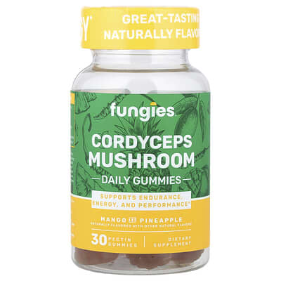 Fungies, Cordyceps Everyday Gummies, Mango & Pineapple Flavors, 30 Pectin Gummies (50 mg Each Gummy)