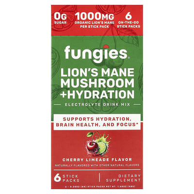 Fungies, Hericium + Hydration, Electrolyte Blend, Cherry Lemon, 6 Sticks, 0.28 oz (8 g) Each