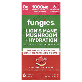 Fungies, Lion's Mane Mushroom + Hydration, Electrolyte Drink Mix, Watermelon, 6 Stick Packs, 0.28 oz (8 g) Each