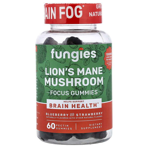Lion's Mane Mushroom Gummies, Blueberry and Strawberry, 60 Pectin Gummies