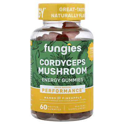 Fungies, Cordyceps Gummies, Mango and Pineapple Flavors, 60 Pectin Gummies (50 mg per gummy)