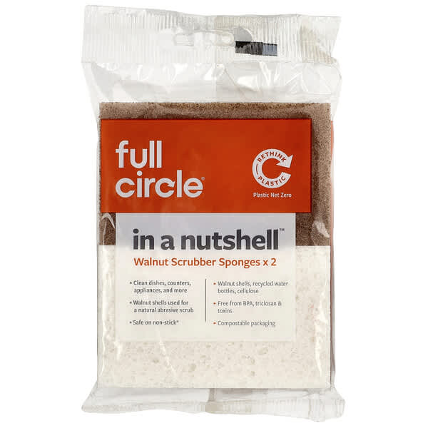 Full Circle, In a Nutshell™, Walnut Scrubber Sponges, 2 Count