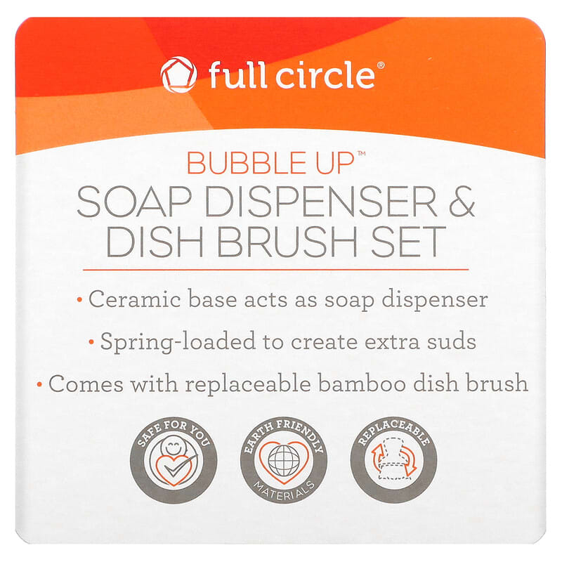 Full Circle Bubble Up Ceramic Soap Dispenser and Dish Brush Set