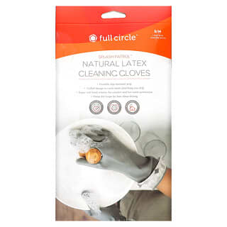 Full Circle Home LLC, Splash Patrol, Natural Latex Cleaning Gloves, Size S/M, Grey, 1 Pair