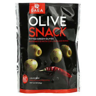 Gaea, Olive Snack, Pitted Green Olives, Marinated With Chili & Black Pepper, 2.3 oz (65 g)
