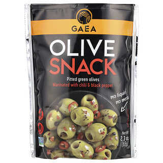 Gaea, Olive Snack, Pitted Green Olives, Marinated With Chili & Black Pepper, 2.3 oz (65 g)