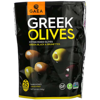 Gaea, Aceitunas griegas, Aceitunas mixtas deshuesadas, Verdes, negras y morenas, 150 g (5,3 oz)