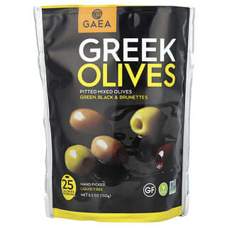 Gaea, Aceitunas griegas, Aceitunas mixtas deshuesadas, Verdes, negras y morenas, 150 g (5,3 oz)