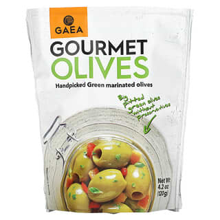 Gaea, Aceitunas gourmet, aceitunas verdes descarozadas y marinadas, 4.2 oz (120 g)