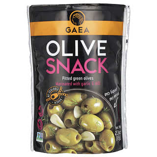 Gaea, Olive Snack, Aceitunas verdes deshuesadas, Marinadas con ajo y eneldo, 65 g (2,3 oz)