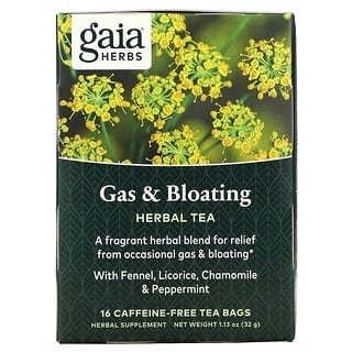 Gaia Herbs, травяной чай для облегчения эпизодического газообразования и вздутия живота, без кофеина, 16 чайных пакетиков, 32 г (1,13 унции)