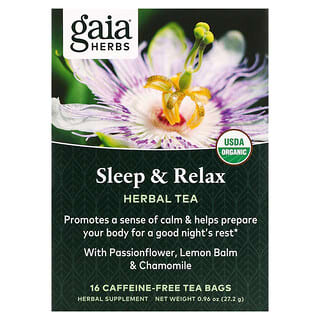 Gaia Herbs, травяной чай, для сна и расслабления, без кофеина, 16 чайных пакетиков, 27,2 г (0,96 унции)