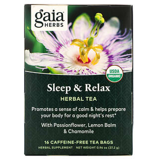 Gaia Herbs, Herbal Tea, Sleep & Relax, Caffeine-Free, 16 Tea Bags, 0.96 oz (27.2 g)
