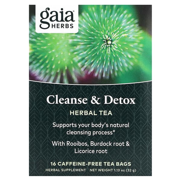 Gaia Herbs, Nettoyage et Détox, Sans Caféine, 16 Sachets de Thé, 1,13 oz (32 g)