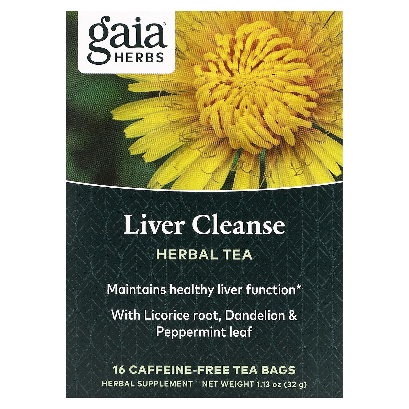 Gaia Herbs, Liver Cleanse Herbal Tea, Caffeine Free, 16 Tea Bags, 1.13 oz (32 g)