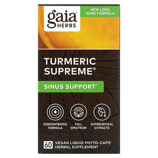 Gaia Herbs, Turmeric Supreme, 부비강 건강 증진, 비건 Liquid Phyto-Caps 60정
