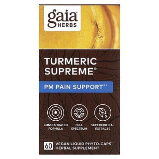 Gaia Herbs, Turmeric Supreme，PM 疼痛幫助，60 粒全素液體 Phyto-Caps 膠囊