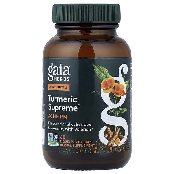 Gaia Herbs, Turmeric Supreme®, Ache PM , 60 Liquid Phyto-Caps® — product photo 1