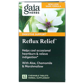 Gaia Herbs, 逆流緩和, 溶けやすいチュアブル錠剤45錠
