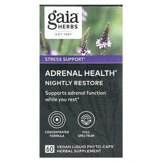 Gaia Herbs, Adrenal Health, nächtliche Wiederherstellung, 60 vegane Phyto-Flüssigkapseln