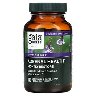 Gaia Herbs, Adrenal Health, для ночного восстановления, 120 веганских жидких капсул Phyto-Cap